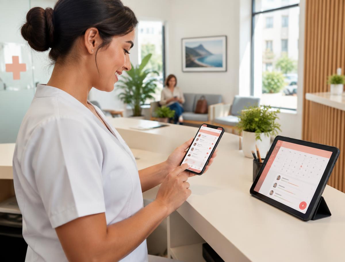 Healthcare professional using a booking app